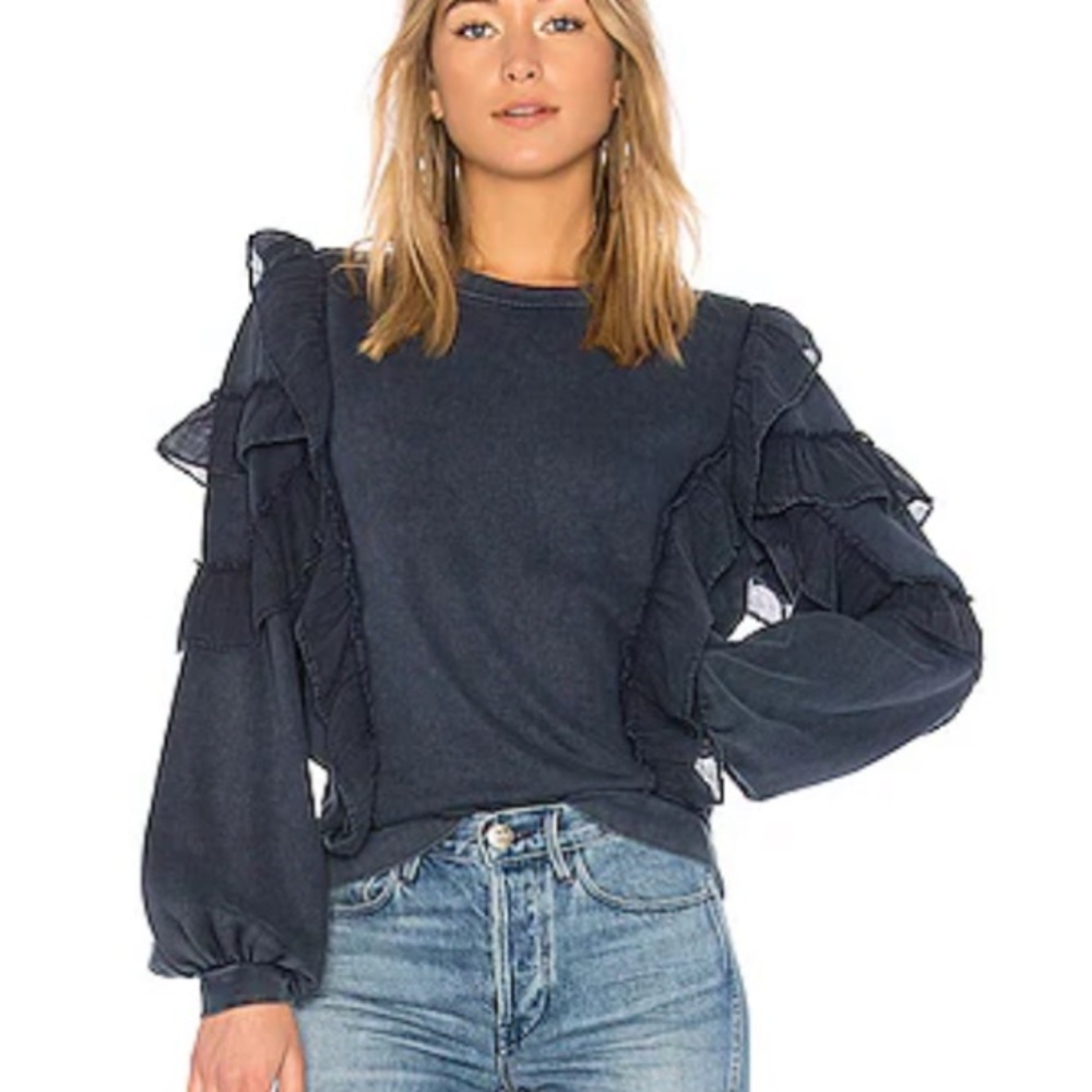 Tularosa Cat Ruffle Sweater in Navy. Size Small